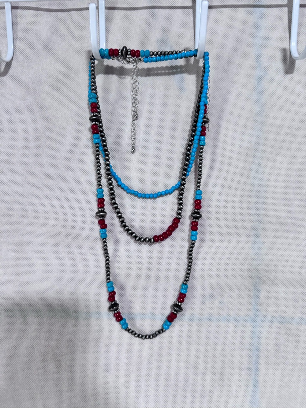 Layered Blue and Red Beaded Women’s Necklace